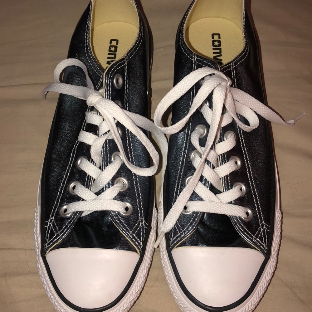 Blue metallic leather like converse